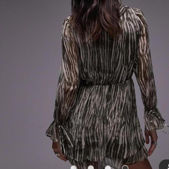 Mango Zebra Print Mini Dress in Green - Picture 3 of 5